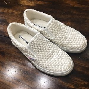 SUPERGA WHITE WEAVE SLIP ONS